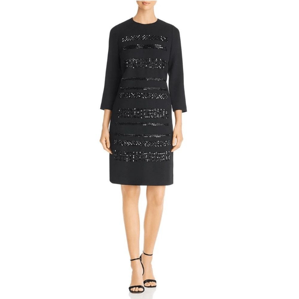 Lafayette 148 New York Giovanetta Embellished Black Dress Wool Size M